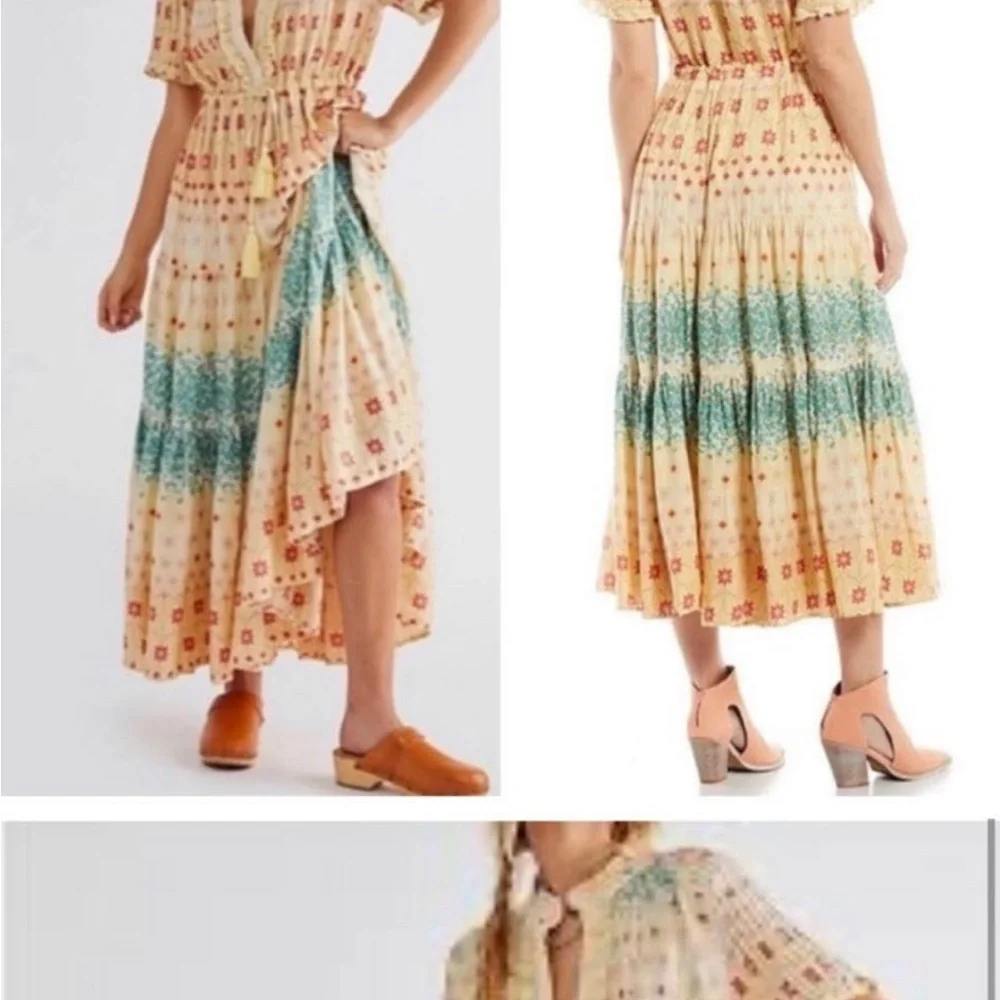 Free People Floral Maxi Dress in Cream and Blue